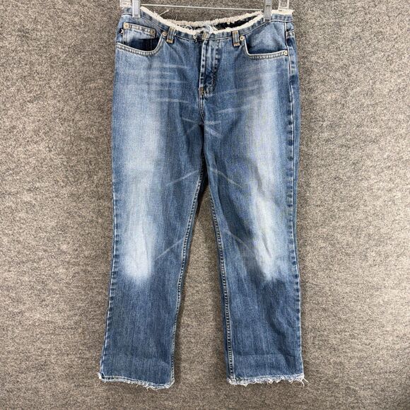 Express Jeans Women 7/8 Blue Denim Medium Wash Cut Off Straight Pockets Casual - Picture 1 of 5